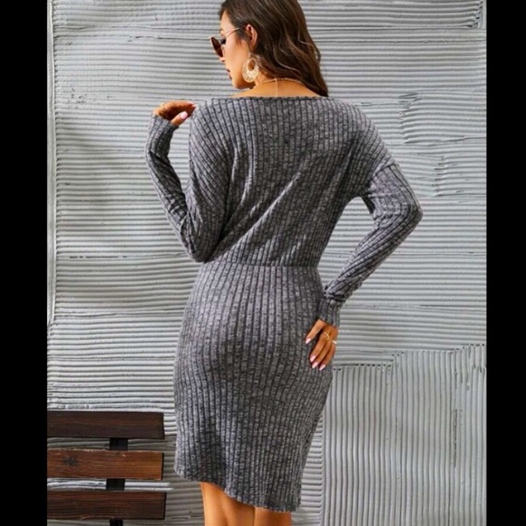 👑NEW WOMEN’S DARK GREY SWEATER DRESS WITH WAIST TIES! - Picture 6 of 7